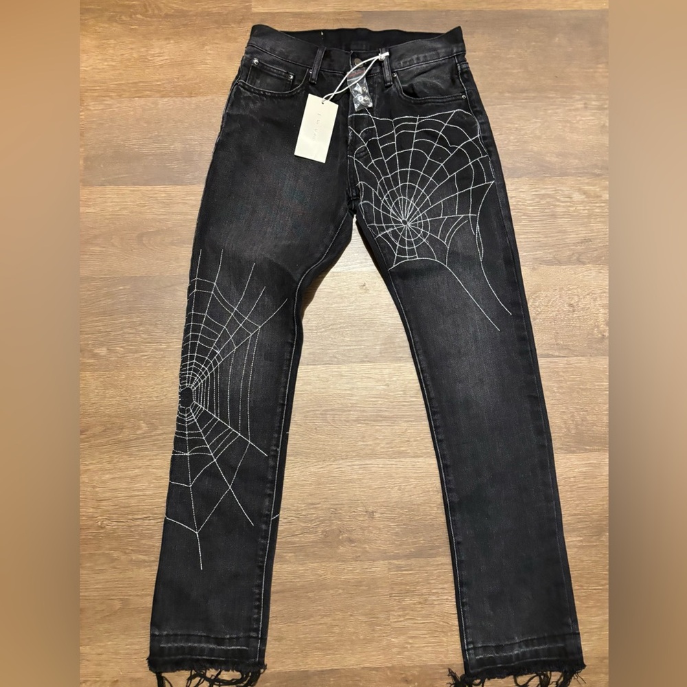 NWT MNML Black Spider Web Embroidered Men's Jeans size 28
